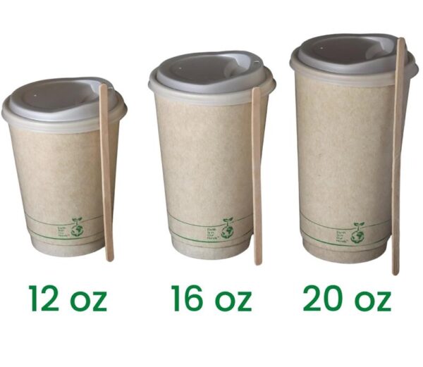 Compostable Coffee Cups with Lids, Stirrers, and Sleeves